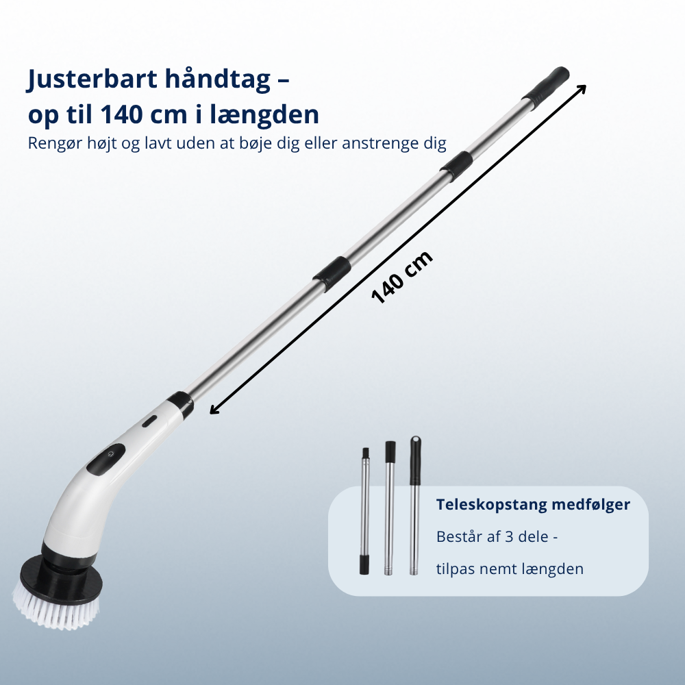 Cleano Brush – 8-i-1 sladdlös elektrisk rengöringsborste med 140 cm teleskopstång