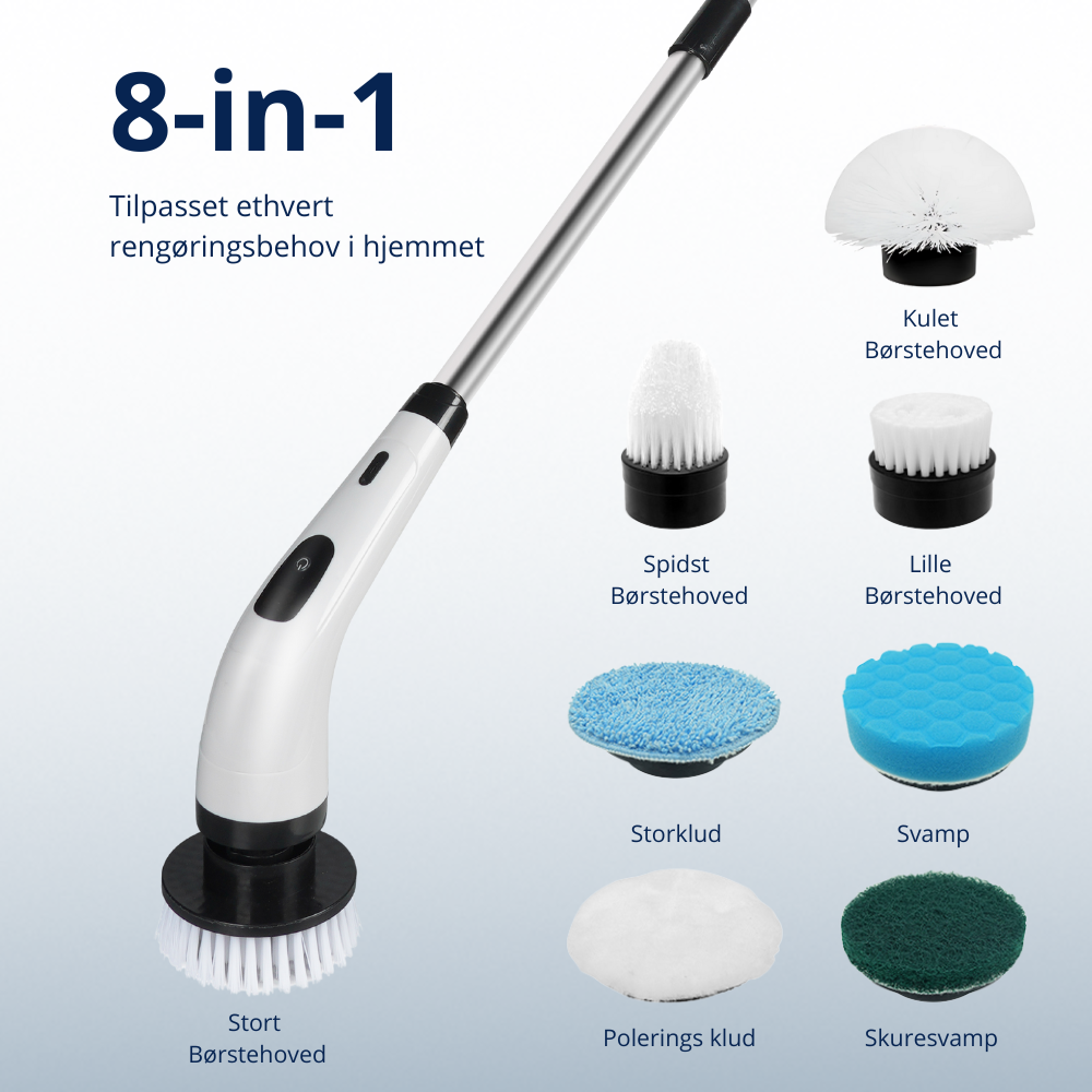 Cleano Brush – 8-i-1 sladdlös elektrisk rengöringsborste med 140 cm teleskopstång