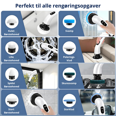 Cleano Brush – 8-i-1 sladdlös elektrisk rengöringsborste med 140 cm teleskopstång